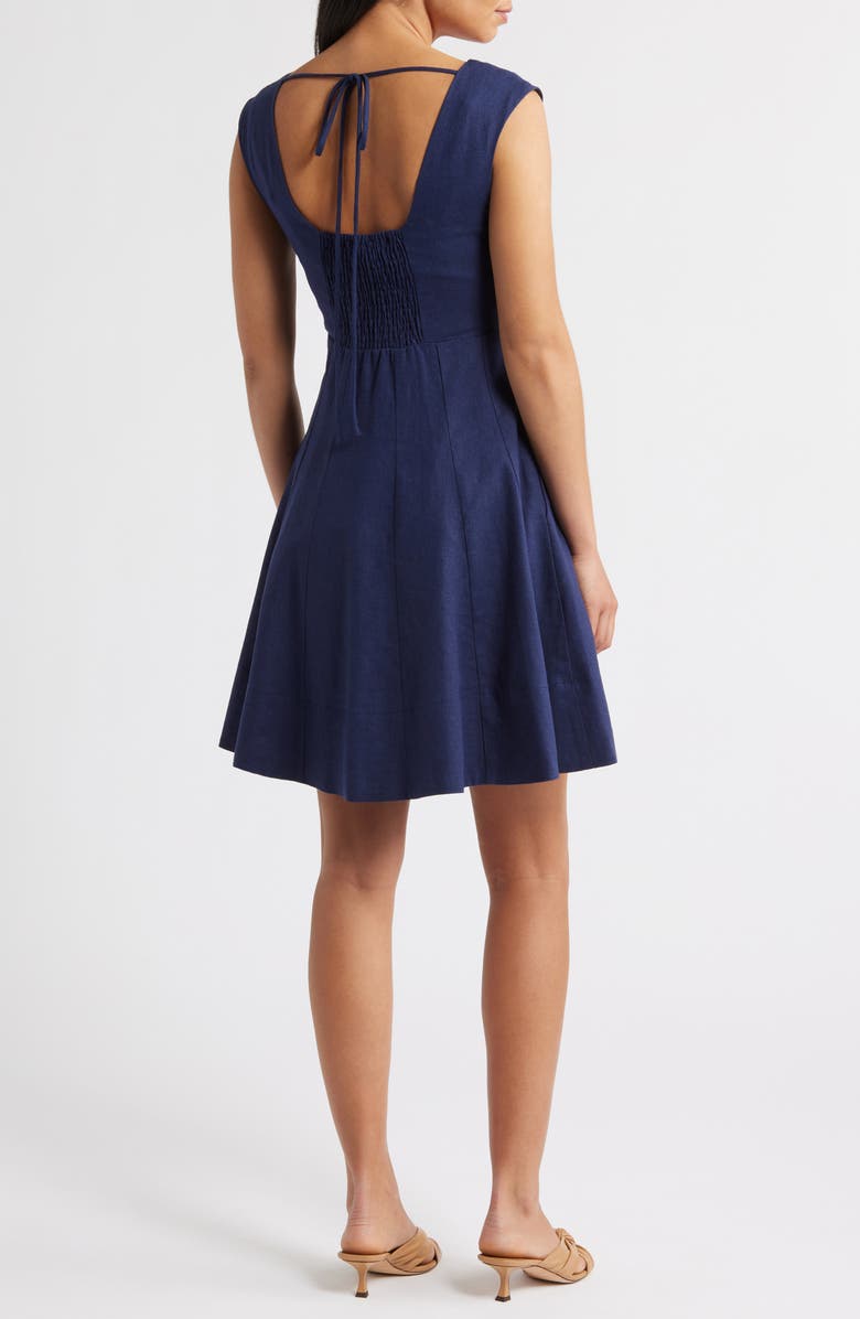 Charles Henry Linen Blend Fit & Flare Dress, Alternate, color, Navy