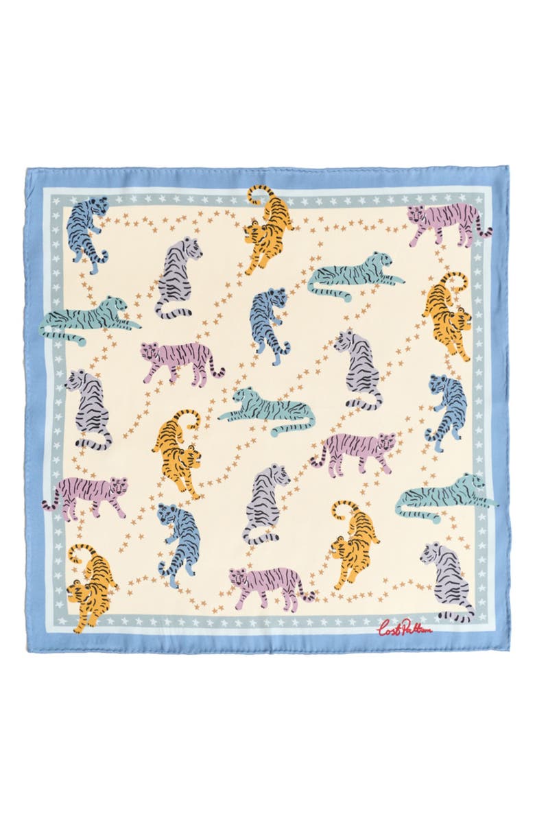 Lost Pattern Neon Tigers Silk Pocket Square, Alternate, color, Blue