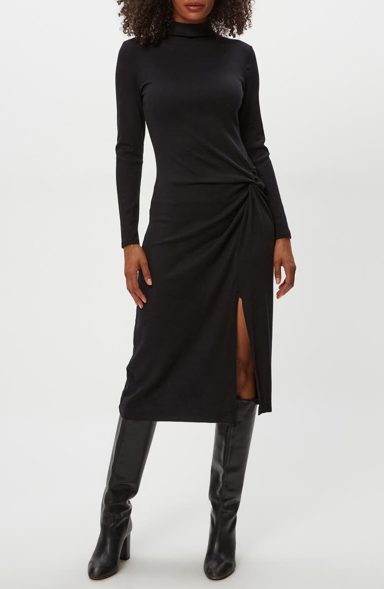 Michael Stars Tish Twisted Mock Neck Long Sleeve Midi Dress, Main, color, Black