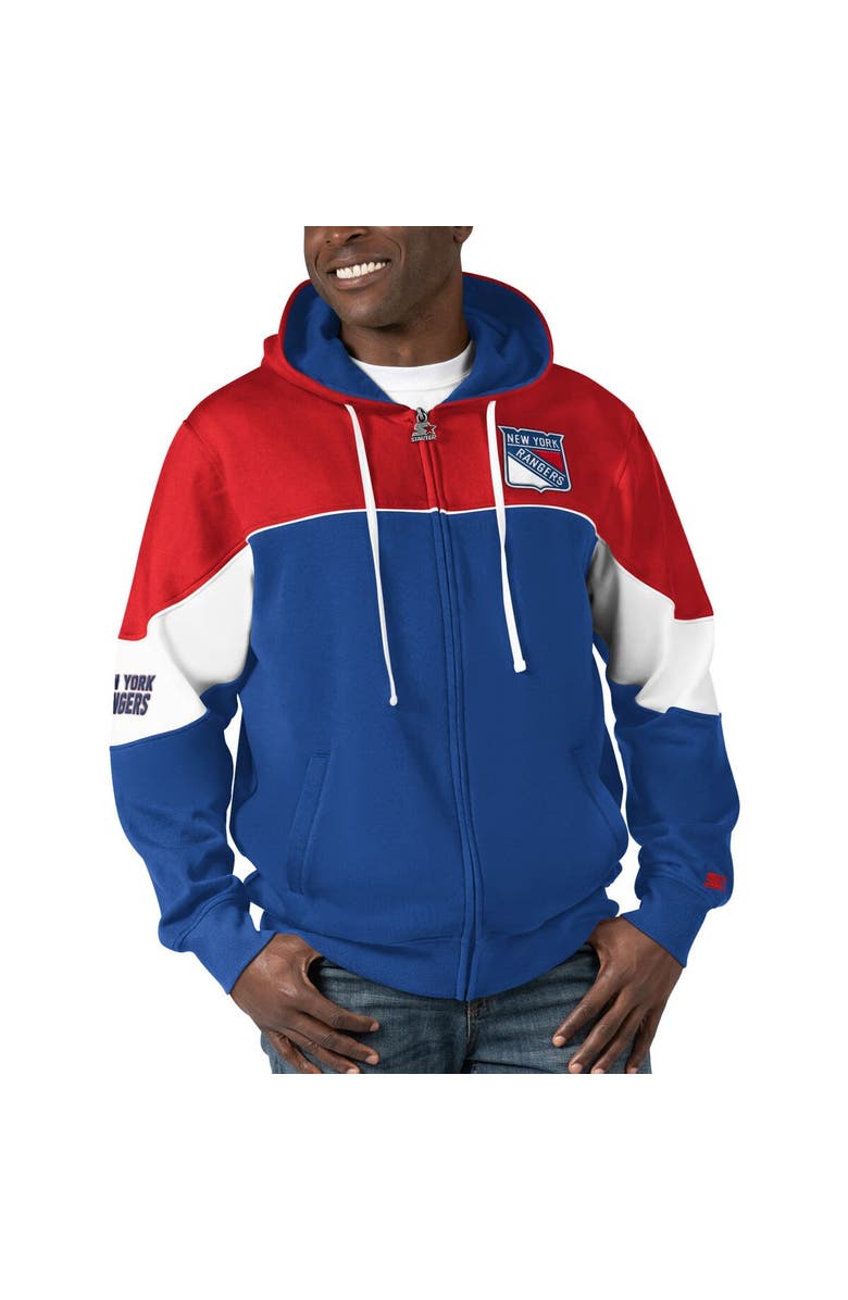 STARTER Men's Starter  Blue/Red New York Rangers Power Forward Full-Zip Hoodie, Main, color, Blue