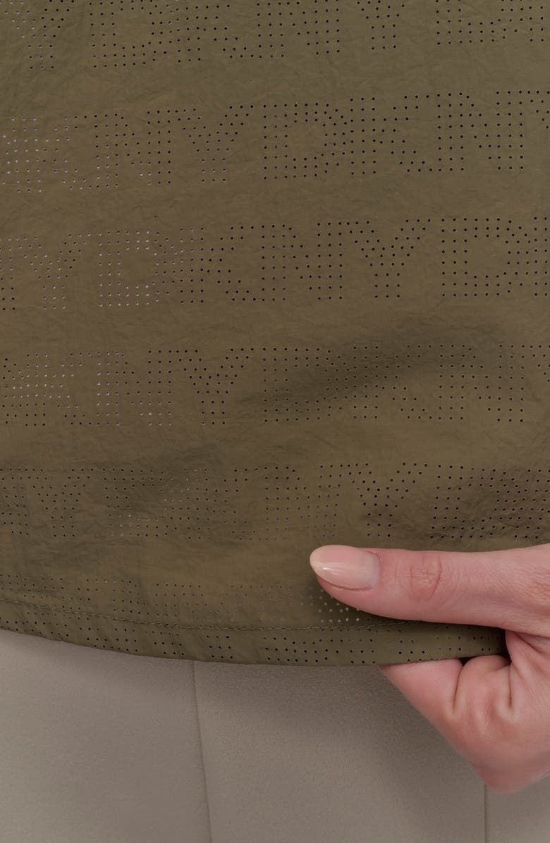 DKNY Peforated Logo Boxy Nylon T-Shirt, Alternate, color, Utility Green