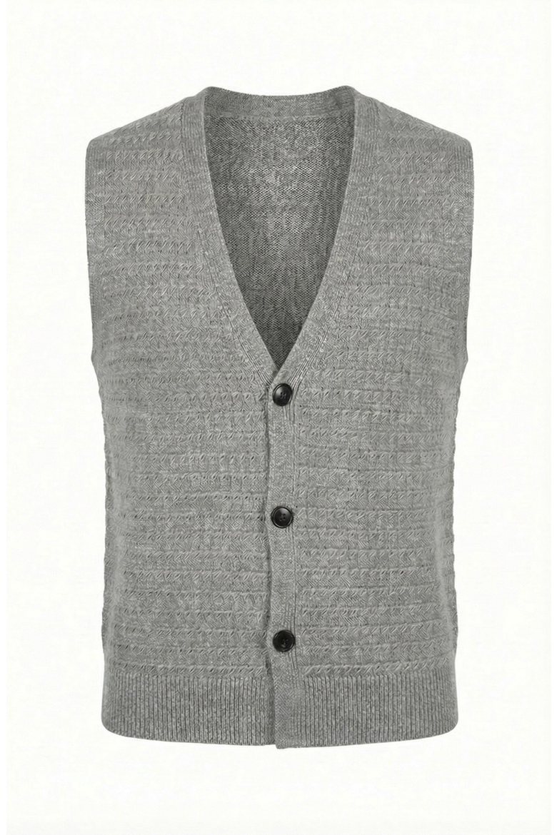 Textured Knit V Neck Button Front Vest, Alternate, color, Gray