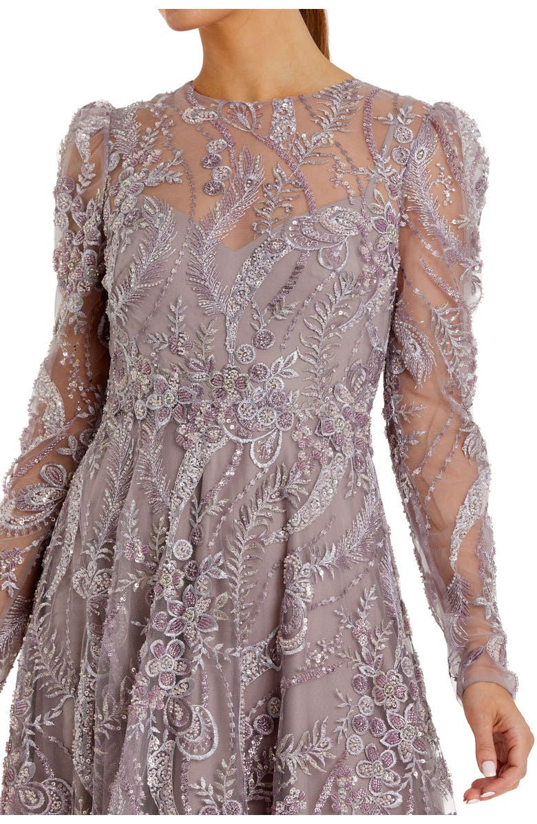 Mac Duggal Women's Floral Embroidered  High Neck Long Sleeve Dress, Alternate, color, Mauve