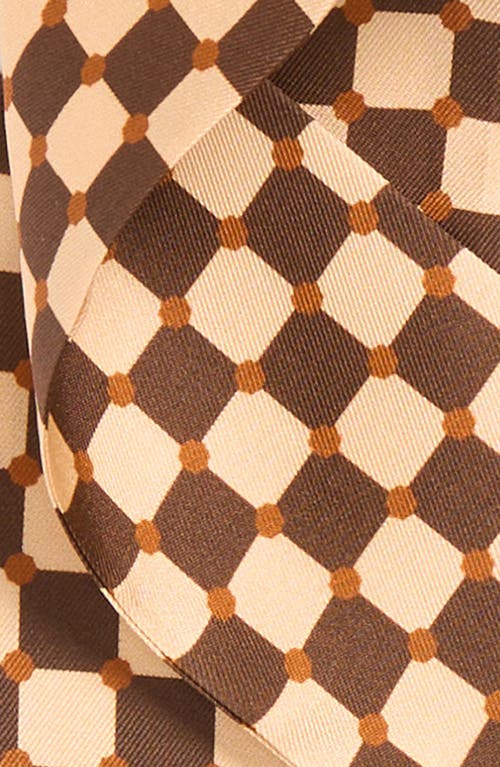 Lost Pattern Checkerboard Skinny Silk Scarf In Brown
