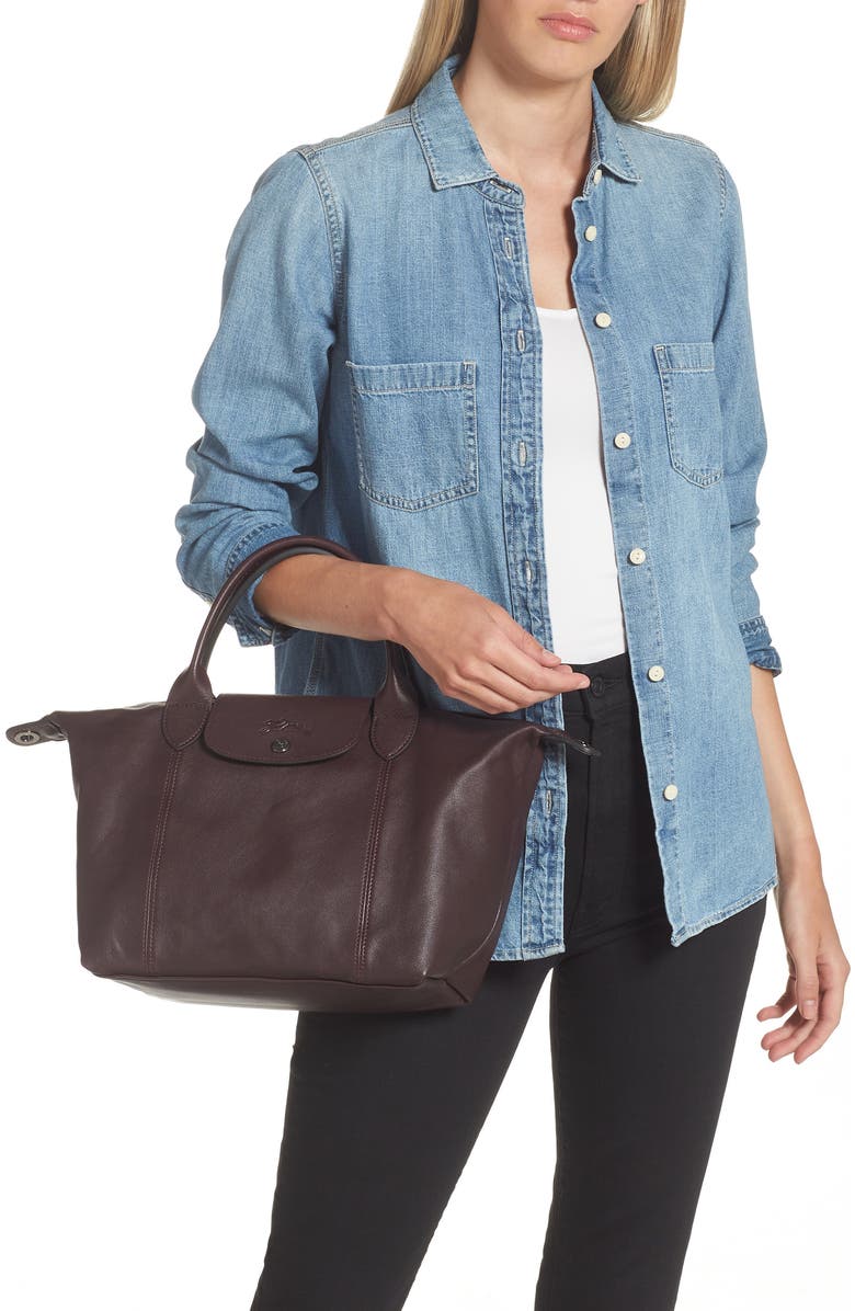 Longchamp Small Le Pliage Cuir Leather Top Handle Bag, Alternate, color,