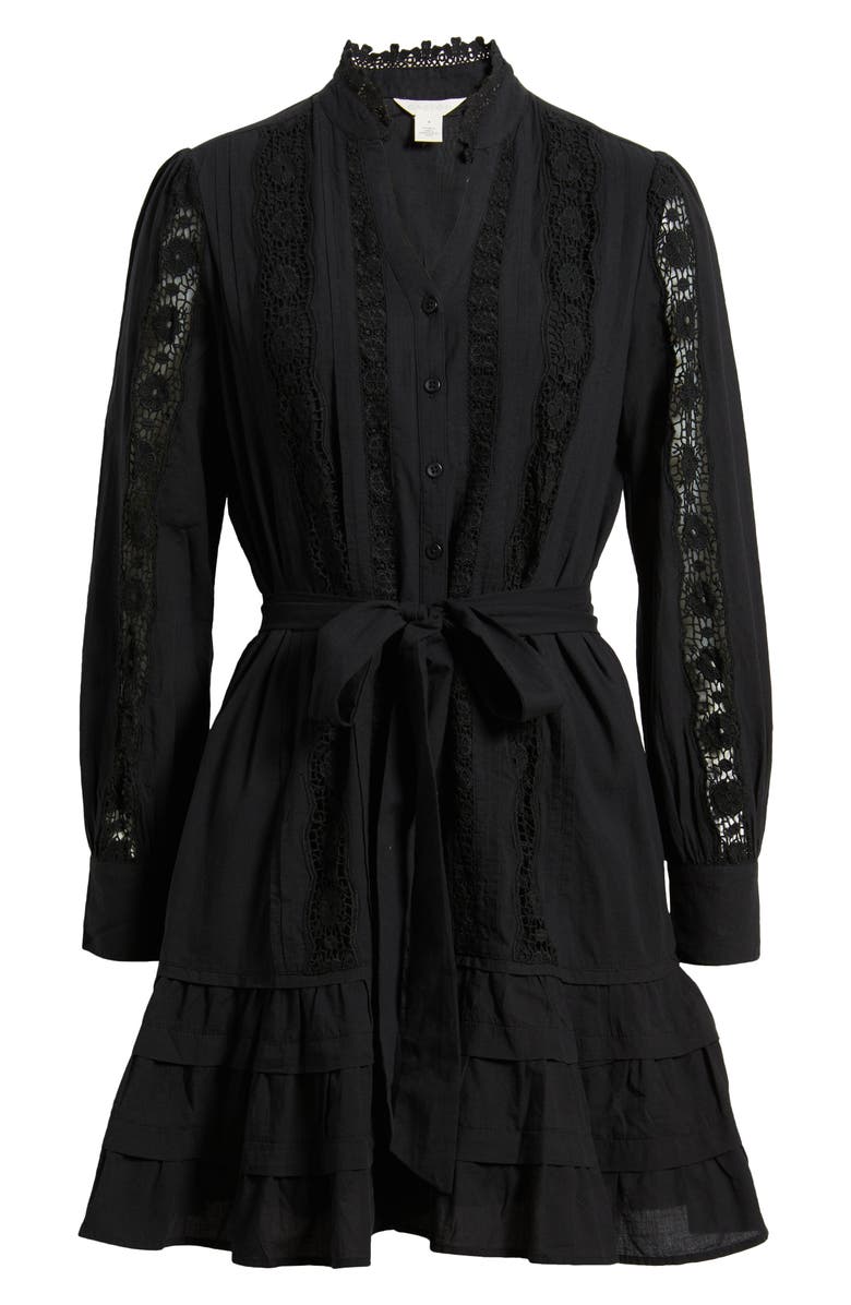 Caslon<sup>®</sup> Lace Panel Long Sleeve Minidress, Alternate, color, Black