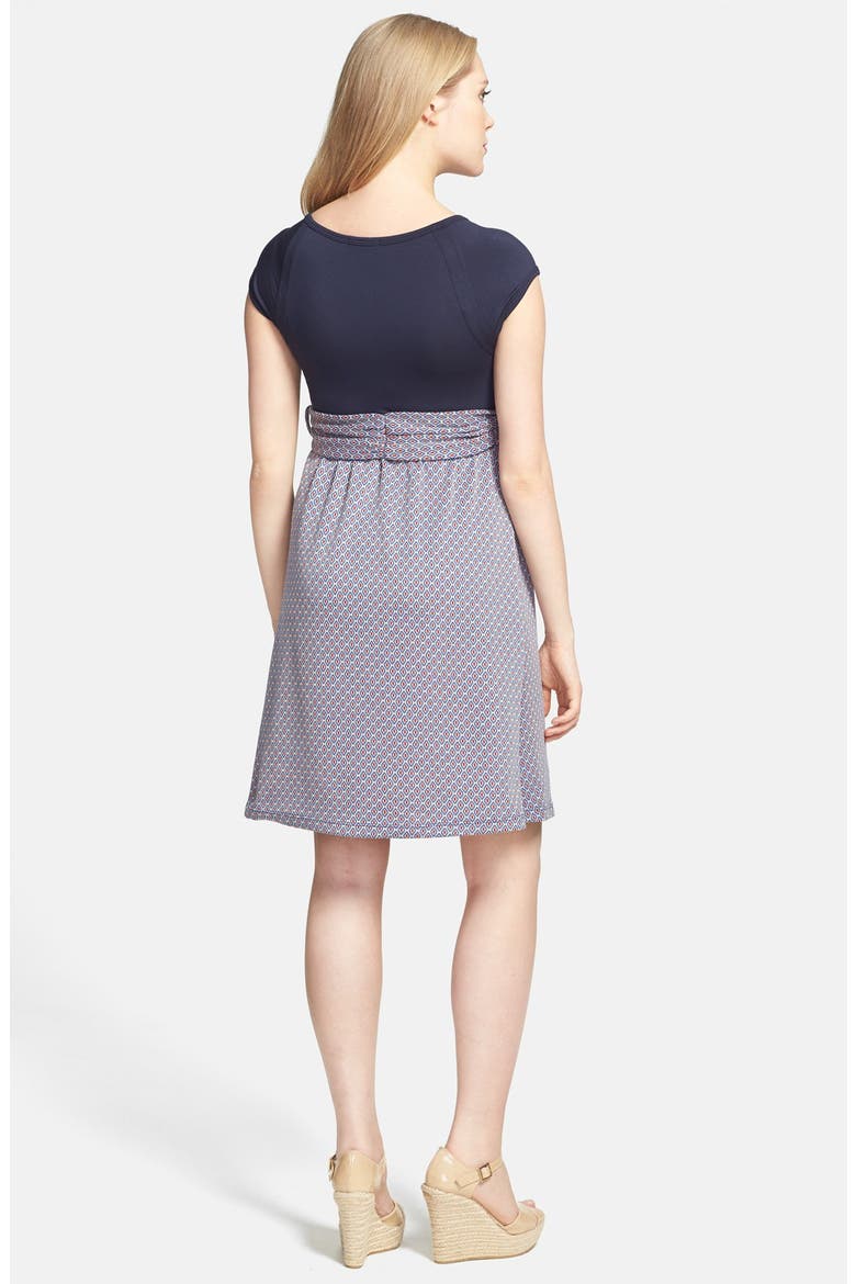 Scoop Neck Front Tie Dress, Alternate, color, NAVY/ DIAMOND PRINT