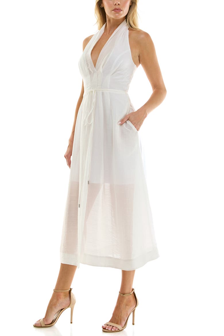 Midi Halter Dress, Alternate, color, WHITE