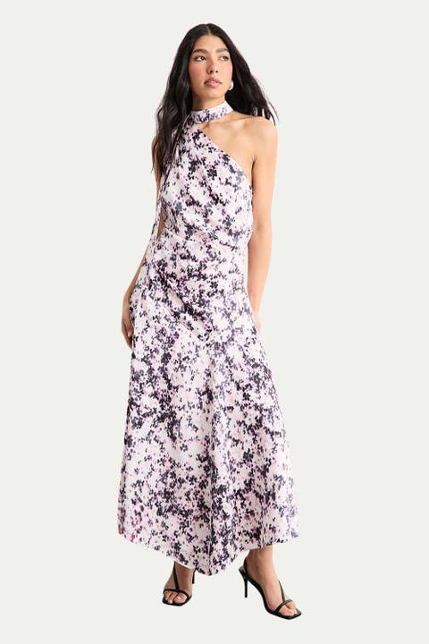 Scarf Tie Asymmetric Maxi Dress
