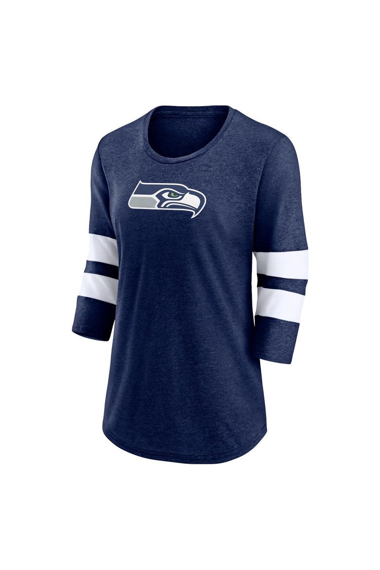 Women's Fanatics Branded Heathered College Navy Seattle Seahawks Primary Logo 3/4 Sleeve Scoop Neck T-Shirt, Alternate, color, Heather Navy