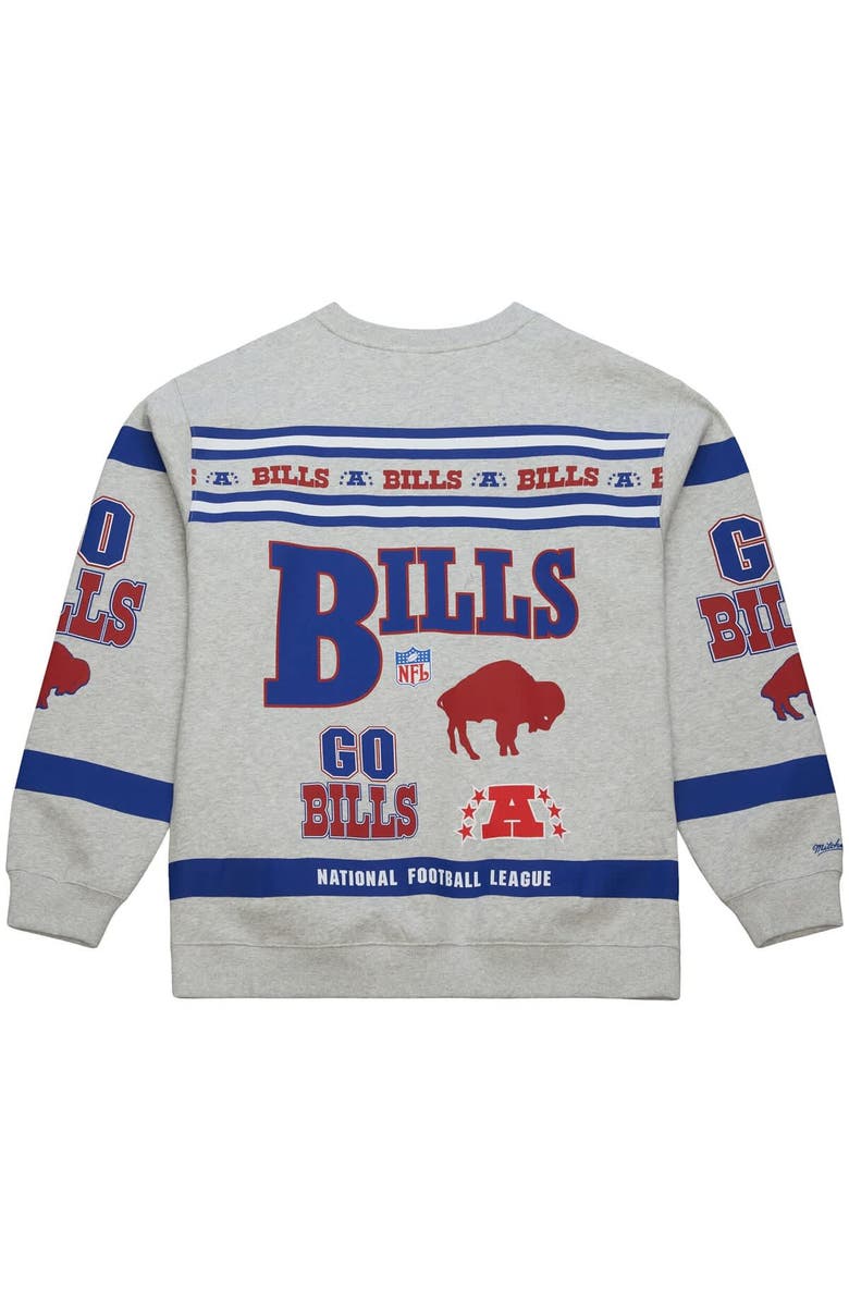 Mitchell & Ness Men's Mitchell & Ness Heather Gray Buffalo Bills All Over Print Vintage Fleece Crewneck Sweatshirt, Alternate, color, Heather Gray