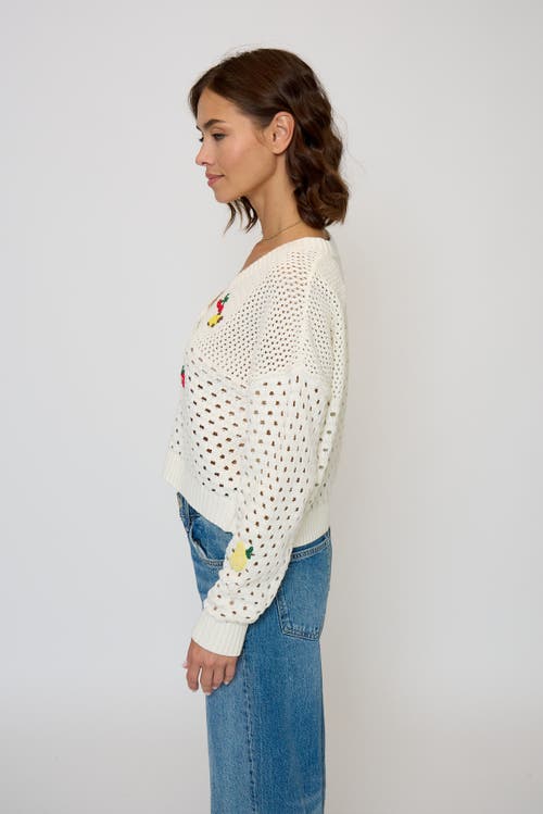 Central Park West Darcy Open Stitch Embroidered Cardigan In White