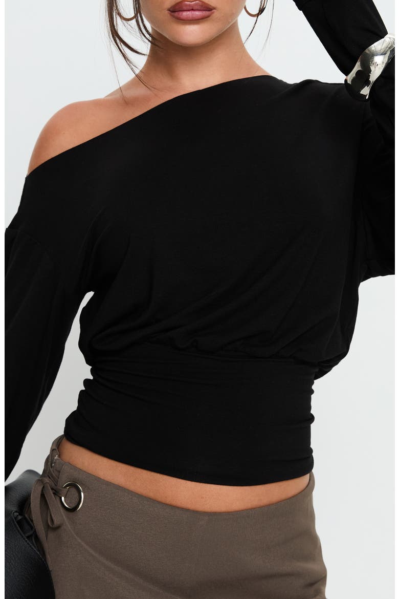 Ashlinn One-Shoulder Crop Knit Top, Alternate, color, BLACK