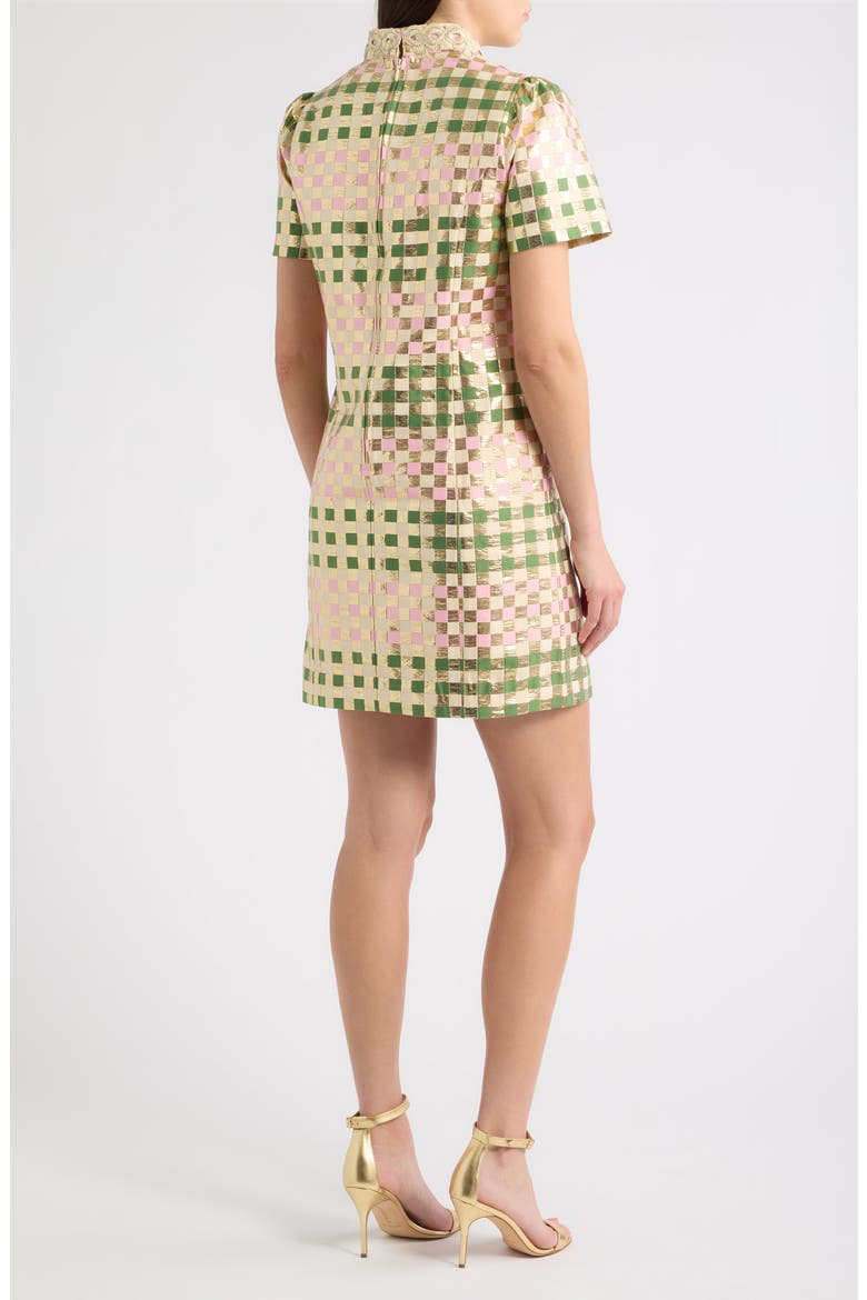 Carty Metallic Jacquard Shift Dress, Alternate, color, OREGANO GOLDEN GINGHAM