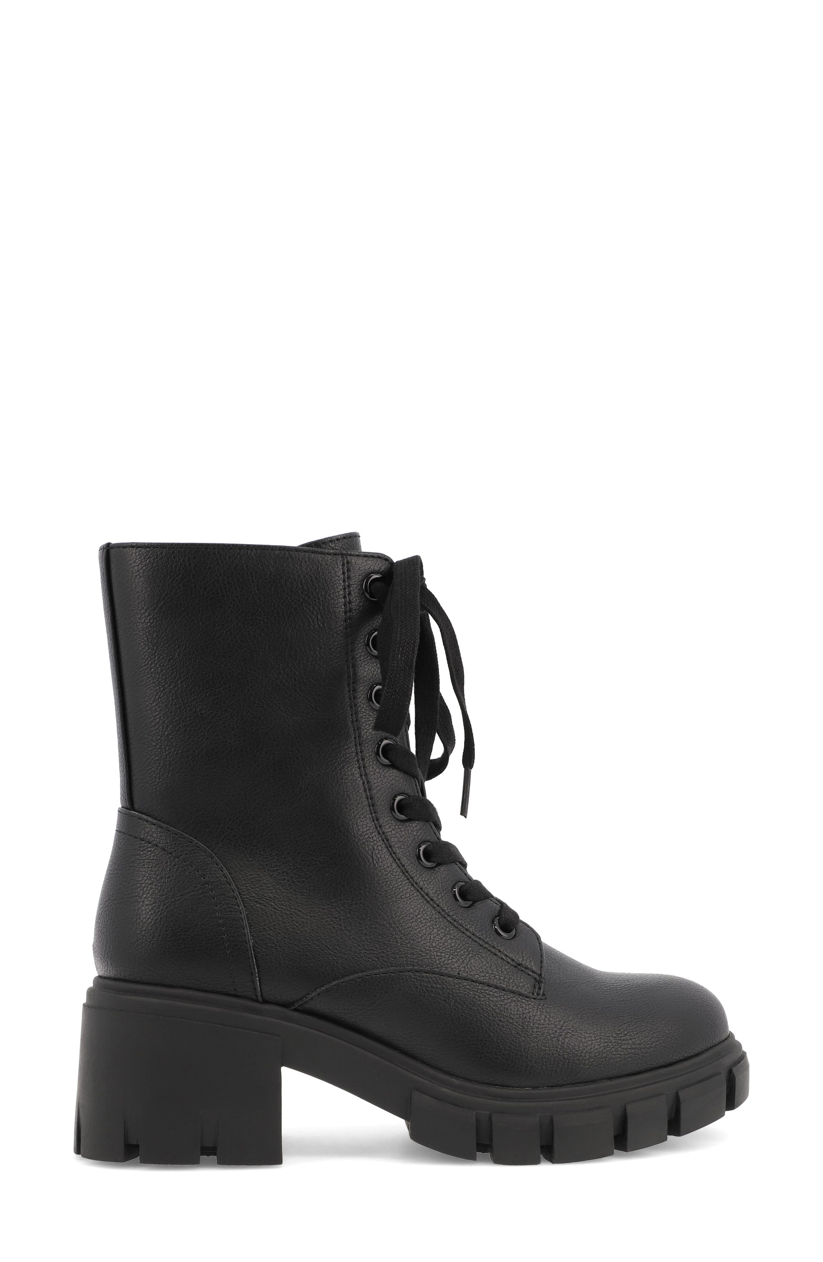 Aldana Faux Leather Combat Boot, Alternate, color, BLACK