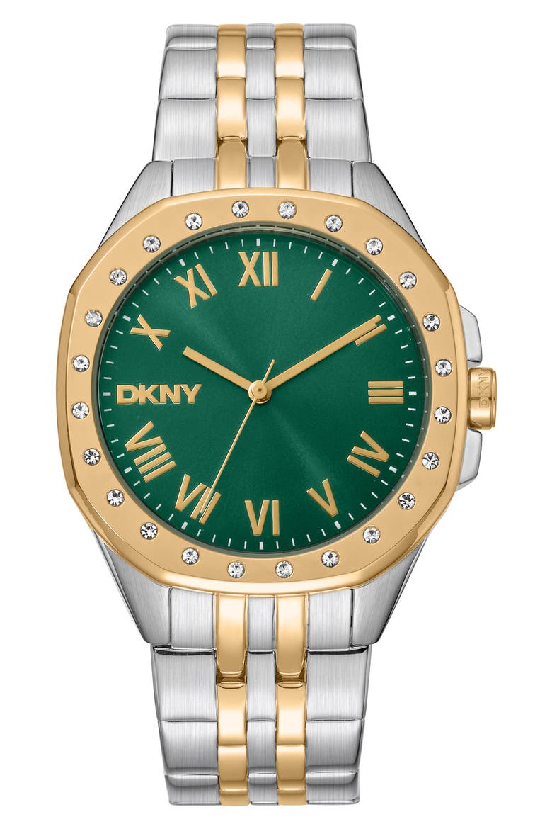Two Tone Crystal Bezel Quartz Bracelet Watch, 36mm, Main, color, TWO TONE SILVER AND GOLD