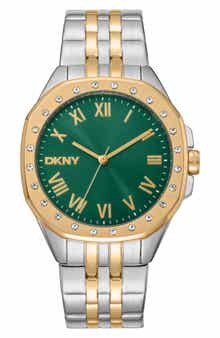 Two Tone Crystal Bezel Quartz Bracelet Watch, 36mm