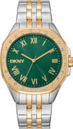 DKNY Two Tone Crystal Bezel Quartz Bracelet Watch, 36mm