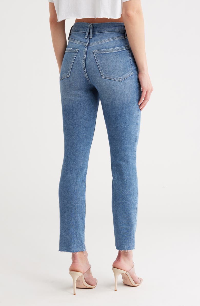 Good American Good Classic Exposed Button Raw Hem Ankle Straight Leg Jeans, Alternate, color, 