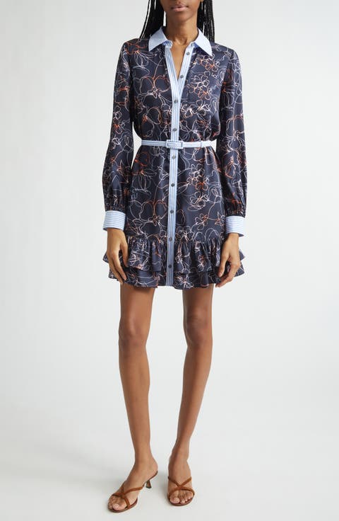 Malvia Floral Print Long Sleeve Shirtdress