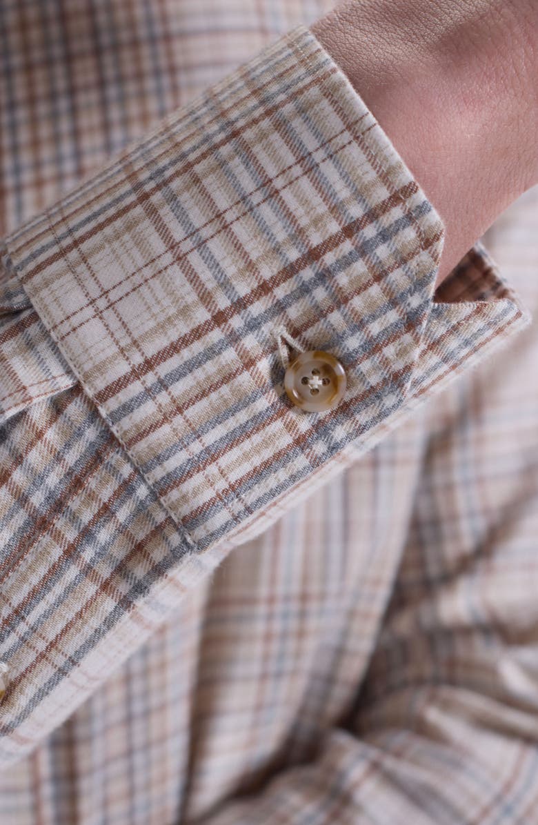 Bugatchi Karl Shaped Fit Plaid Cotton Button-Up Shirt, Alternate, color, Camel