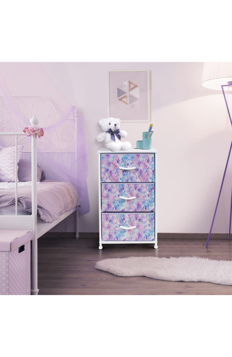 SORBUS Purple Tie-Dye 3-Drawer Nightstand, Alternate, color,