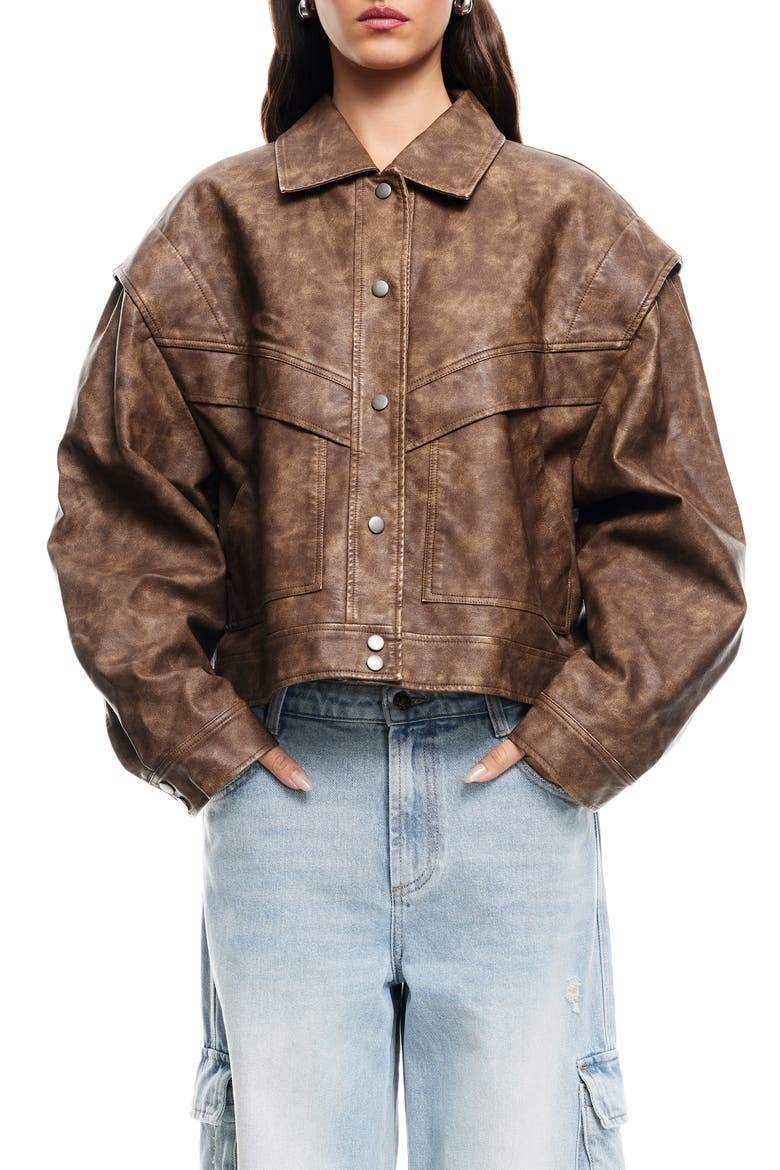 Hailey Oversize Faux Leather Bomber Jacket, Main, color, VINTAGE CHOCOLATE