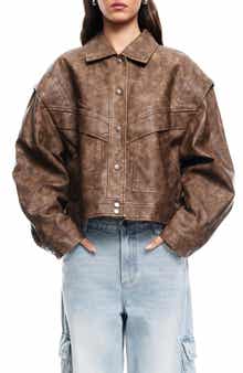 LIONESS Hailey Oversize Faux Leather Bomber Jacket