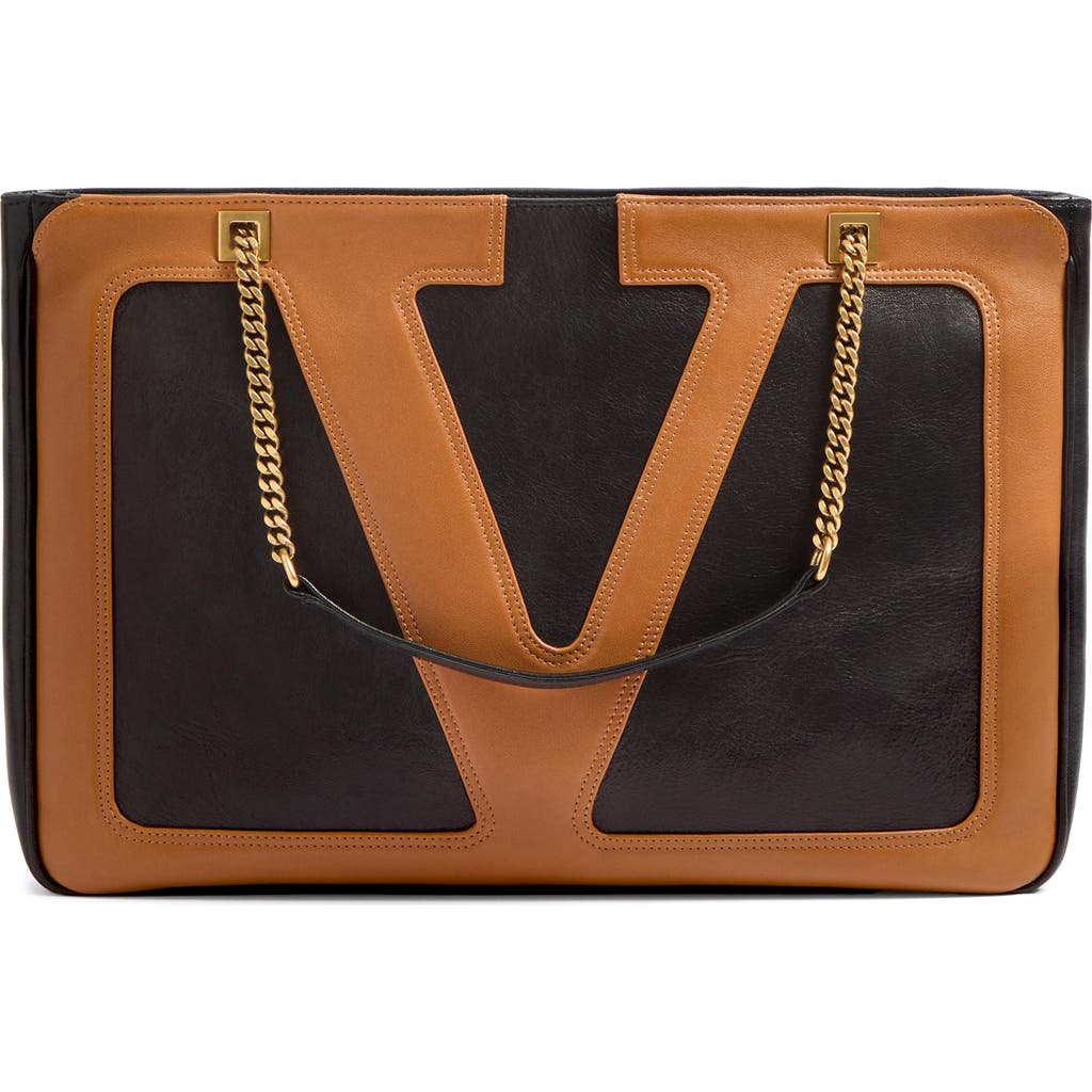 Valentino Viva Superstar Leather Shoulder Bag With Maxi Vlogo Signature On The Front In Black Multi