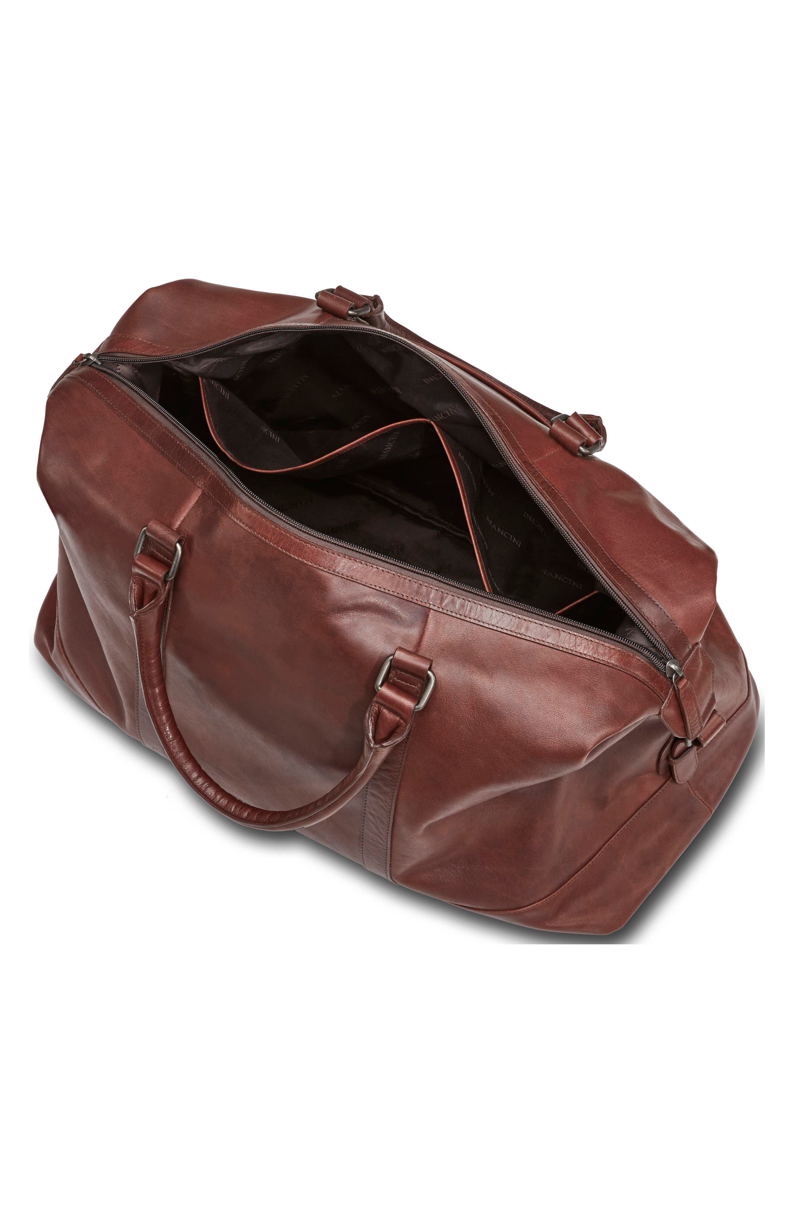 Mancini Carry-On Leather Duffle Bag, Alternate, color, Brown