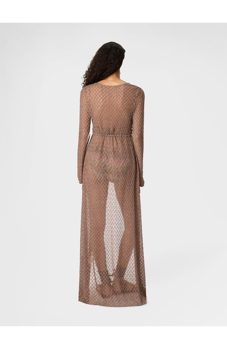 Missoni Long Cardigan In Lamé Viscose With Spiderweb Motif, Alternate, color, Brown