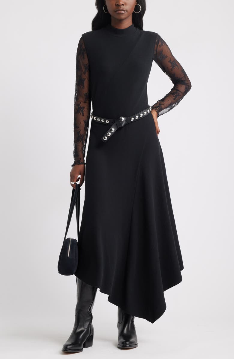 Mock Neck Asymmetrical Maxi Dress