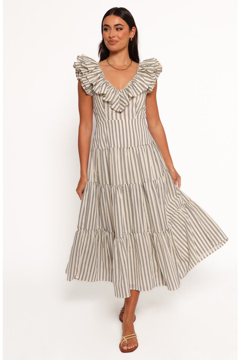Bobbie Ruffle Maxi Dress, Main, color, NEUTRAL STRIPE