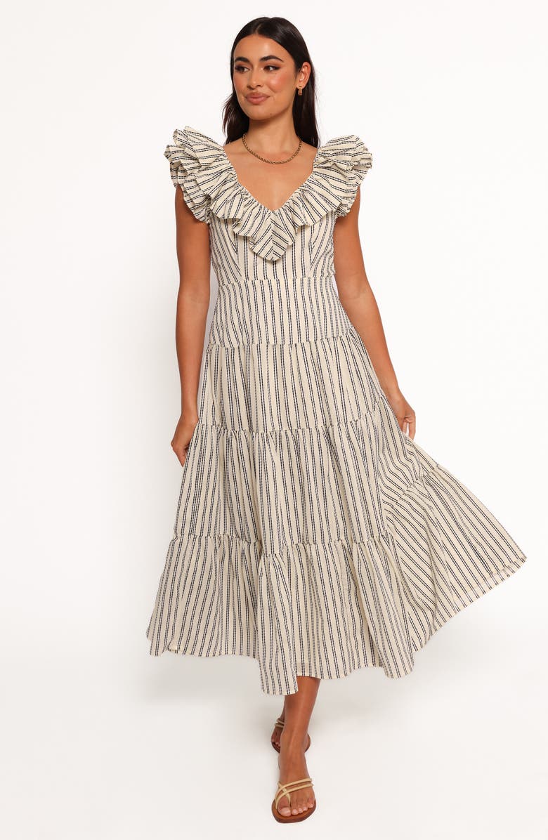 Petal & Pup Bobbie Ruffle Maxi Dress, Main, color, Neutral Stripe