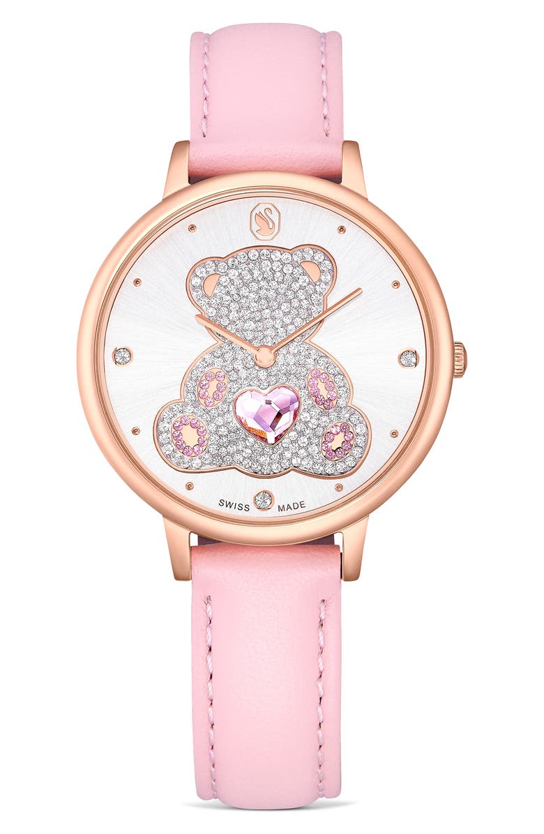 Swarovski Crystal Teddy Leather Strap Watch, 35mm, Main, color, 