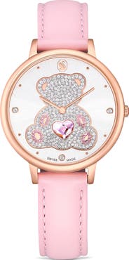 Swarovski Crystal Teddy Leather Strap Watch, 35mm