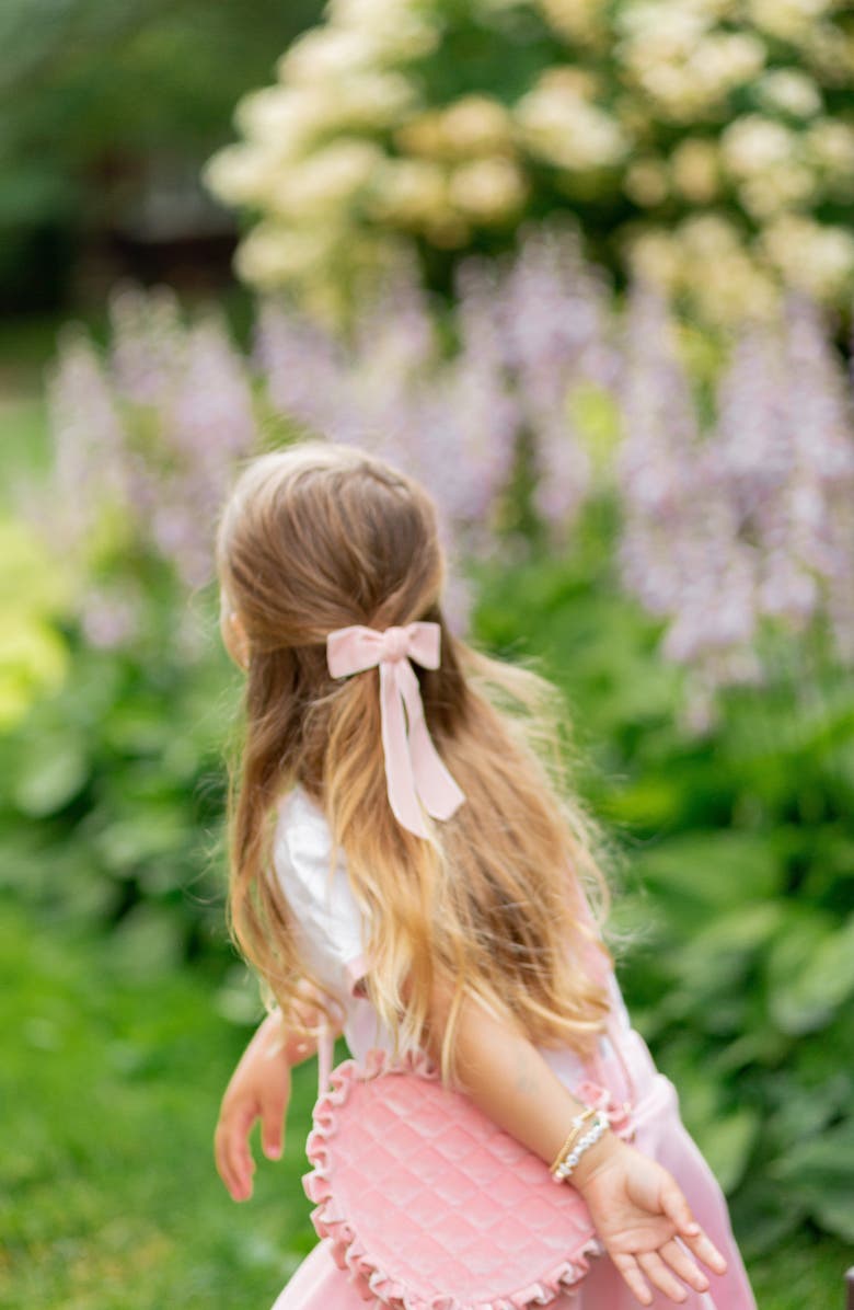 Bits & Bows Long-Tailed Velvet Hair Bow Barrette, Alternate, color, Ballet Pink