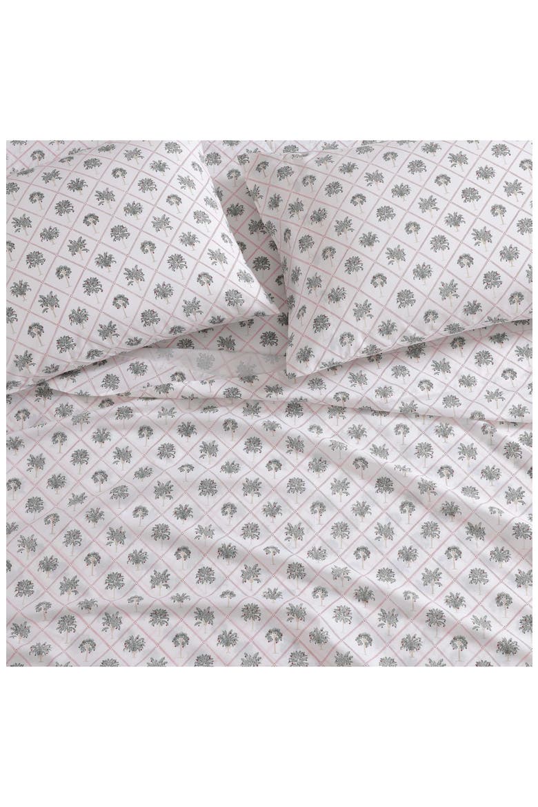 Palm Tree Trellis 200 Thread Count Cotton Percale Sheet Set, Alternate, color, WHITE