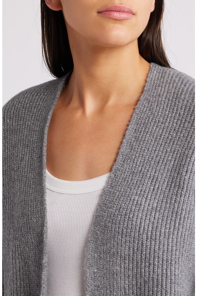 Rib Bishop Sleeve Cardigan, Alternate, color, GREY DARK HEATHER