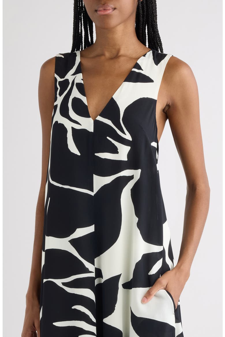 Dea Giant Floral Print Crepe Trapeze Dress, Alternate, color, BLACK