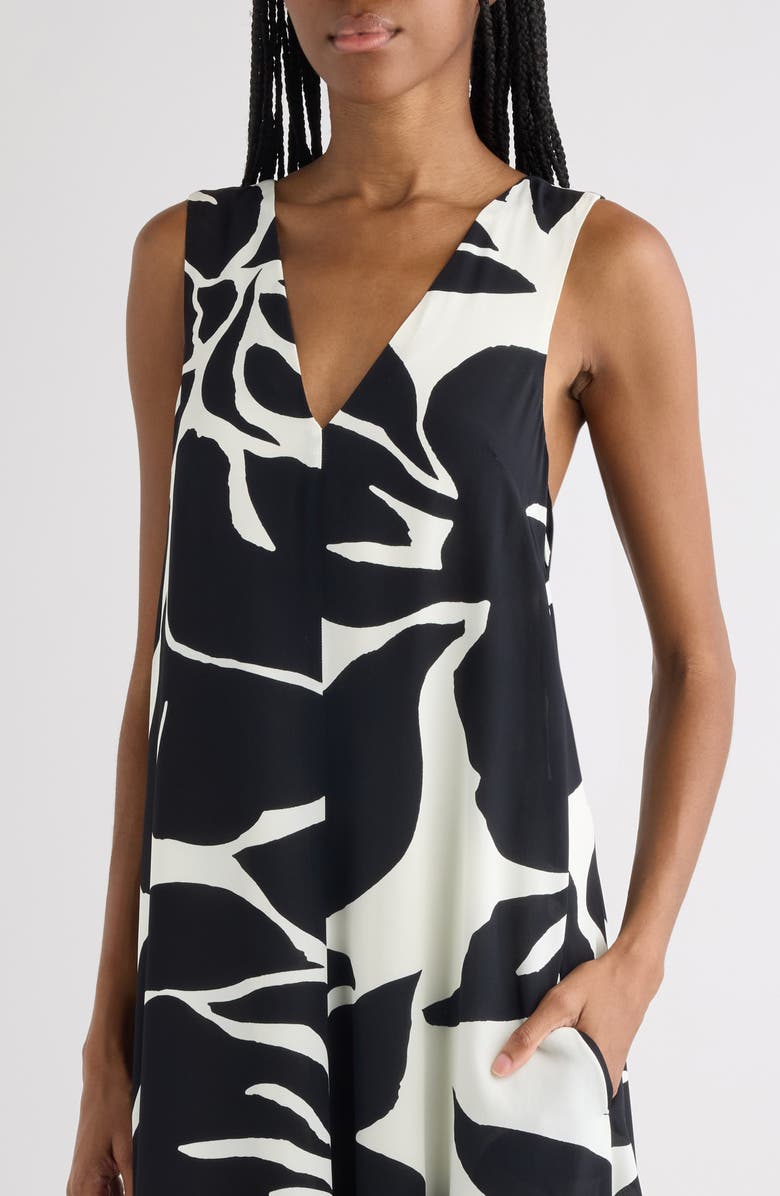 Dries Van Noten Dea Giant Floral Print Crepe Trapeze Dress, Alternate, color, Black