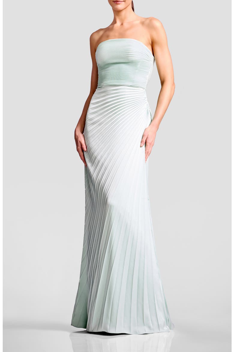 Kinley Accordion Pleat Strapless Evening Gown, Main, color, MINT