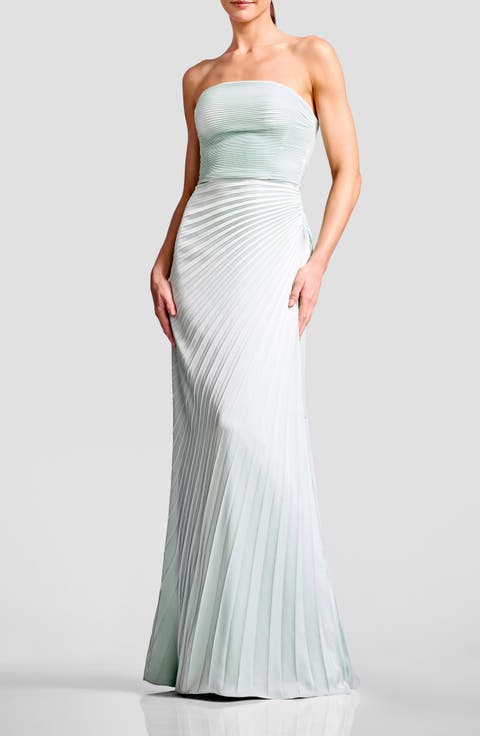 Kinley Accordion Pleat Strapless Evening Gown