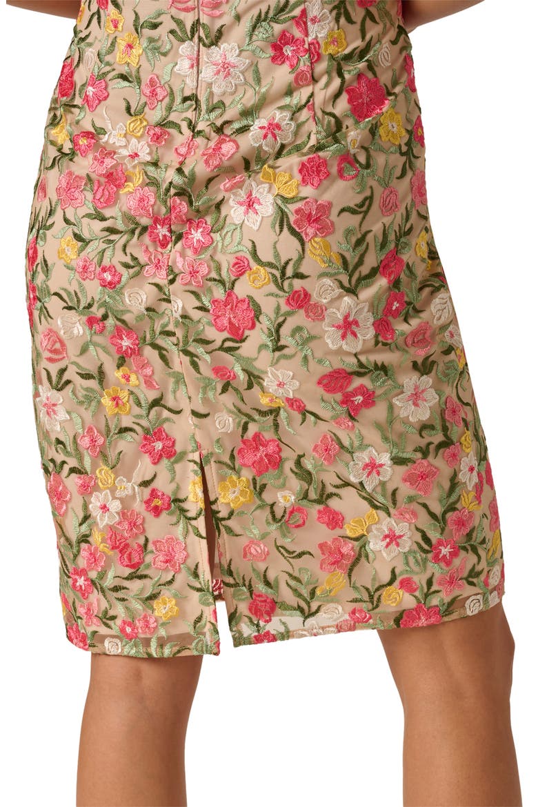 Floral Embroidered Illusion Sheath Dress, Alternate, color, CORAL MULTI