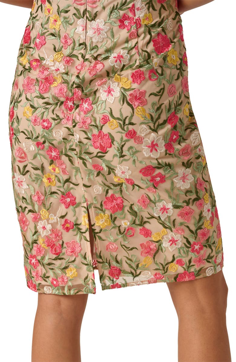 Adrianna Papell Floral Embroidered Illusion Sheath Dress, Alternate, color, Coral Multi