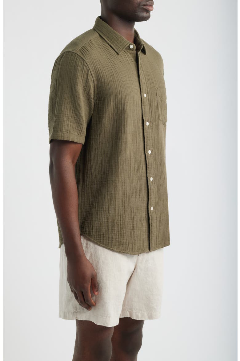 Duo Gauze Short Sleeve Cotton Button-Up Shirt, Alternate, color, OLIVE TUNDRA