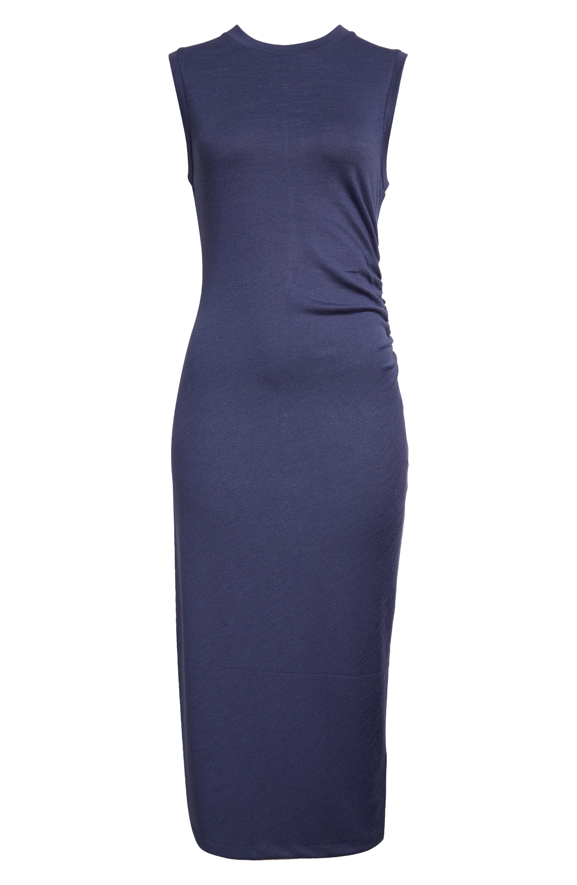 Side Ruched Sleeveless Knit Midi Dress