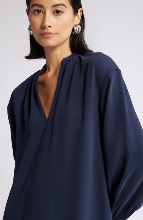 Nordstrom Gathered Long Sleeve Side Slit Maxi Dress In Navy Night