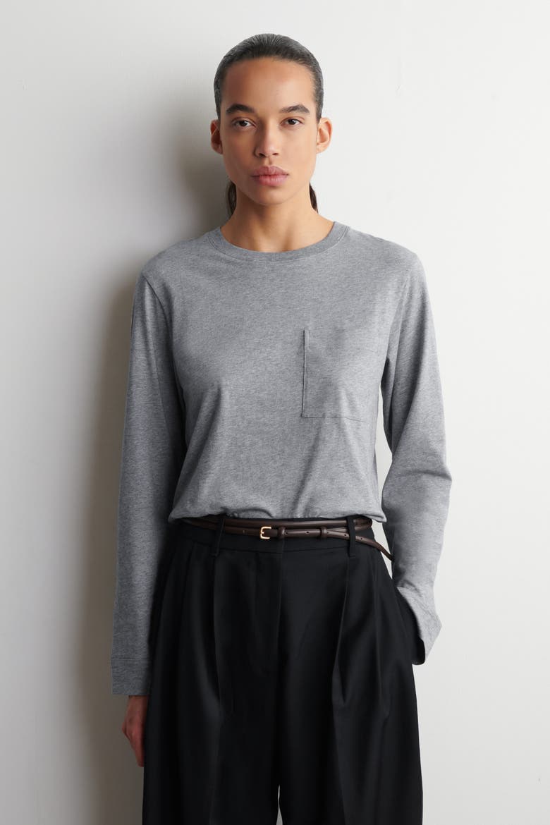 Cotton Long-Sleeved T-Shirt, Main, color, GRAY MÉLANGE