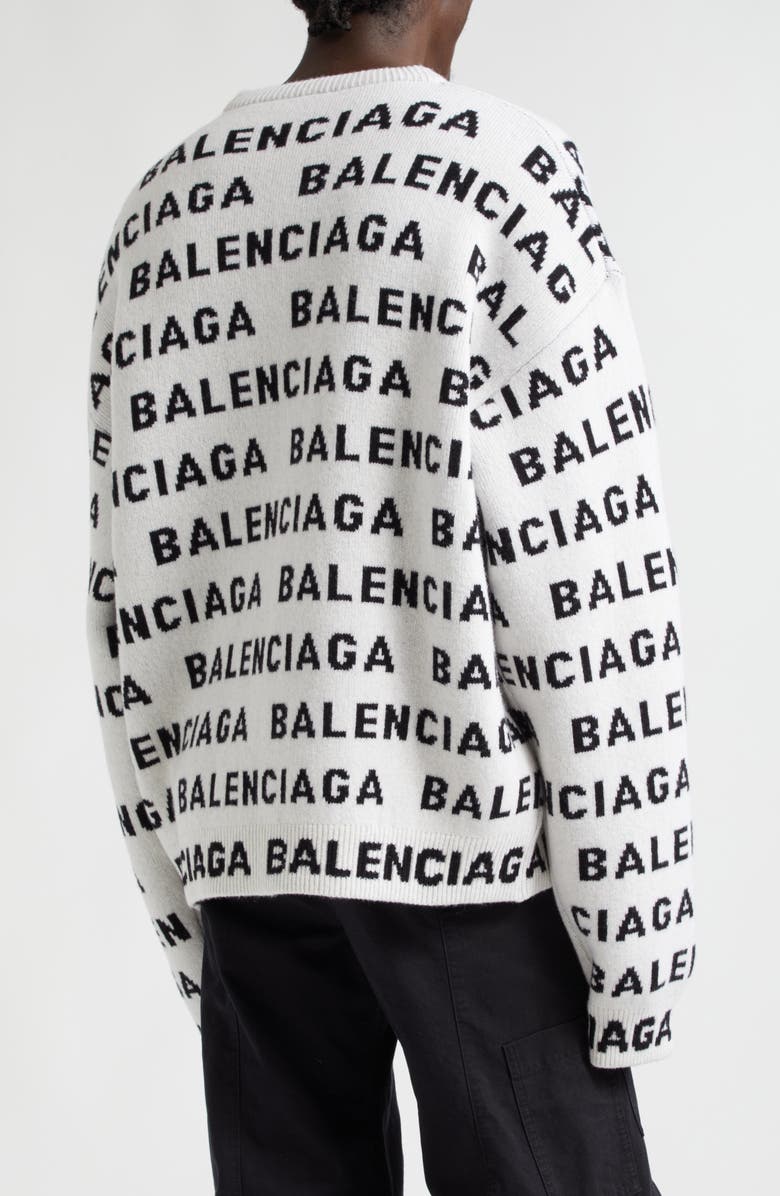 Balenciaga Allover Logo Wool Blend Crewneck Sweater, Alternate, color, 